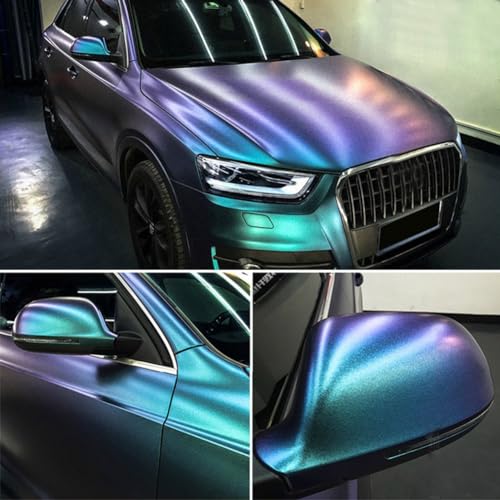 ATMOMO Purple to Lake Blue Glossy Metallic Chameleon Vinyl Wrap Sparking Diamond Color Change DIY Vehicle Vinyl Film, 59.8'' x 11.8'' - Image 2