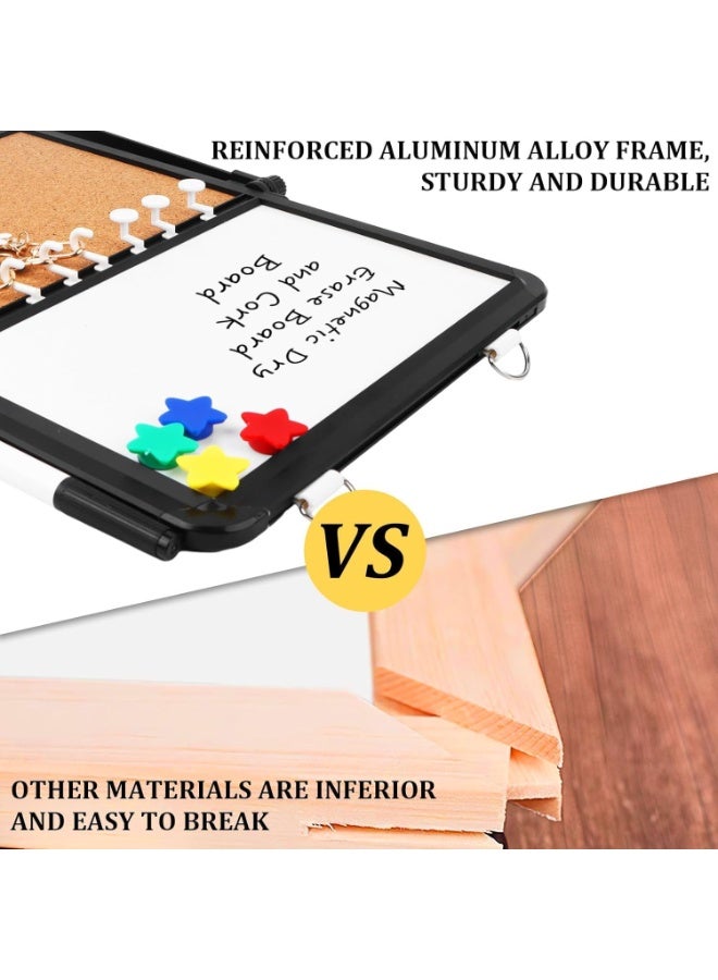 Small White Board  Cork Board Combination with Stand and Hook 31 * 23cm Portable Black Aluminum Framed Magnetic Dry Erase Board Bulletin Cork Board Combo for Planning Memo Desk Home School Office - Image 5