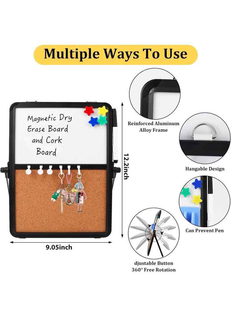 Small White Board  Cork Board Combination with Stand and Hook 31 * 23cm Portable Black Aluminum Framed Magnetic Dry Erase Board Bulletin Cork Board Combo for Planning Memo Desk Home School Office - Image 2