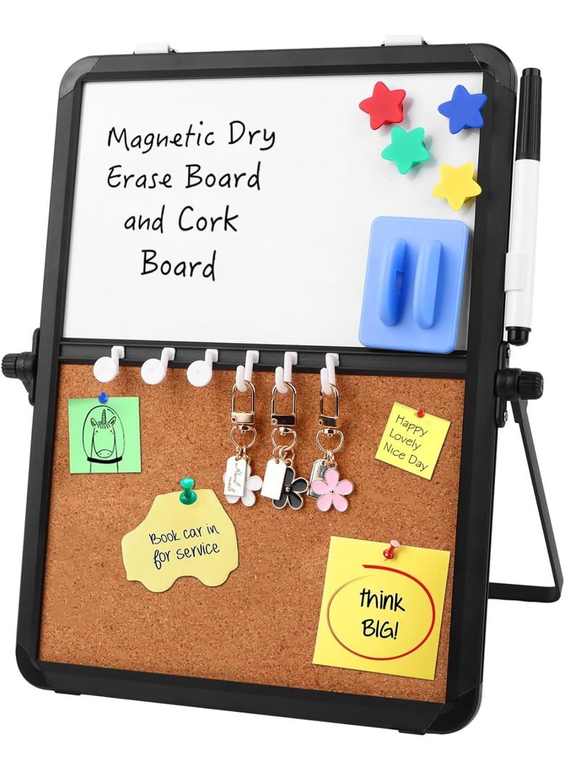 Small White Board  Cork Board Combination with Stand and Hook 31 * 23cm Portable Black Aluminum Framed Magnetic Dry Erase Board Bulletin Cork Board Combo for Planning Memo Desk Home School Office - Image 1
