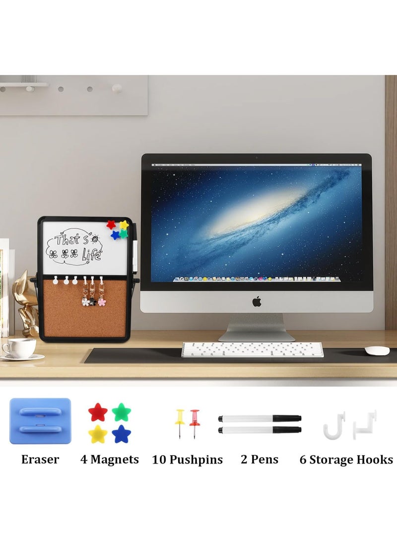 Small White Board  Cork Board Combination with Stand and Hook 31 * 23cm Portable Black Aluminum Framed Magnetic Dry Erase Board Bulletin Cork Board Combo for Planning Memo Desk Home School Office - Image 4