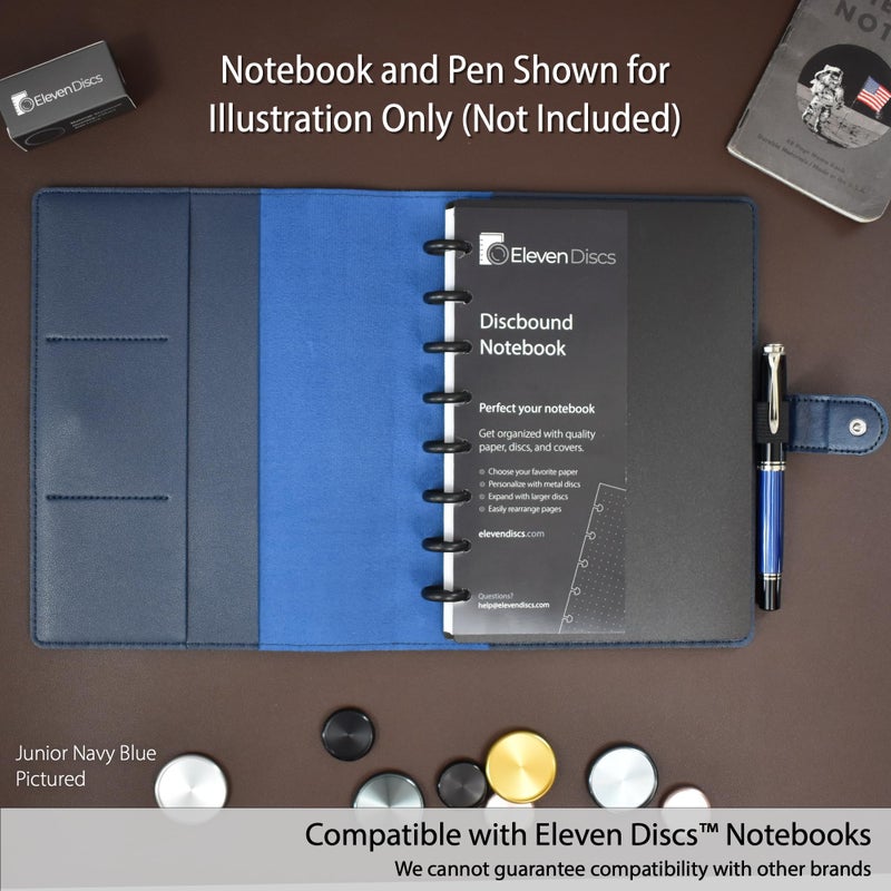 Eleven Discsâ„¢ Premium Faux Leather Discbound Notebook Folio Cover with Multiple Pockets and Secure Button Clasp - Notebook Not Included (Junior Size, Black) - Image 3