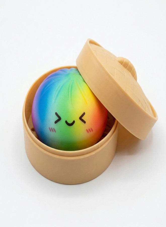 Crossunx Rainbow Dumpling squishies Stress Balls, Colorful Squishies Dumpling Fidget Sensory Toy with Food Steamer, Squeeze Dough Ball for Stress Relief, Stretchy Desk Toys Gift - Image 1