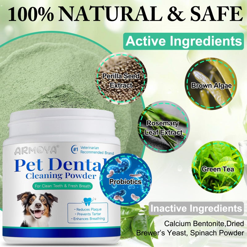 ARMOYA Dog Dental Powder - Teeth Cleaning Powder for Dogs - Dental Powder for Dogs - Dog Dental Care - Plaque & Bad Breath Off Powder Dog - Dental Care Supplies for Small - Medium - Large Dogs - Image 3