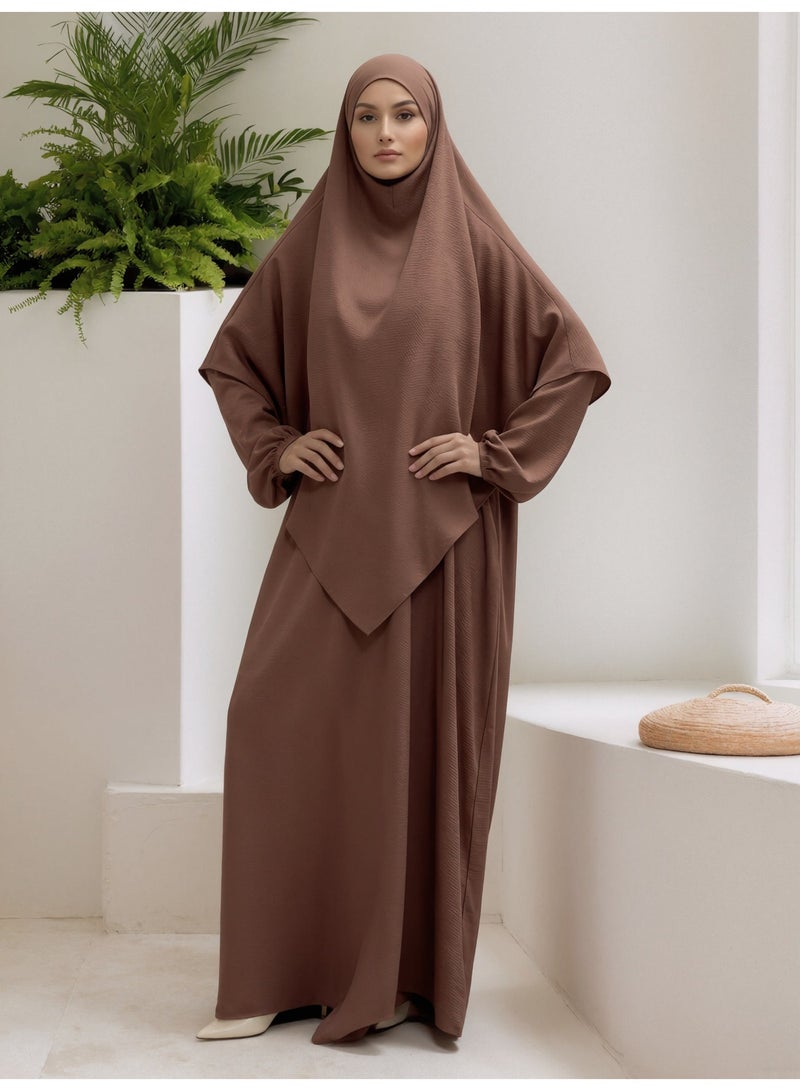 طقم صلاة نسائي عباية من قطعتين فستان طويل محتشم بأكمام طويلة بقصة واسعة للملابس الإسلامية - Image 2