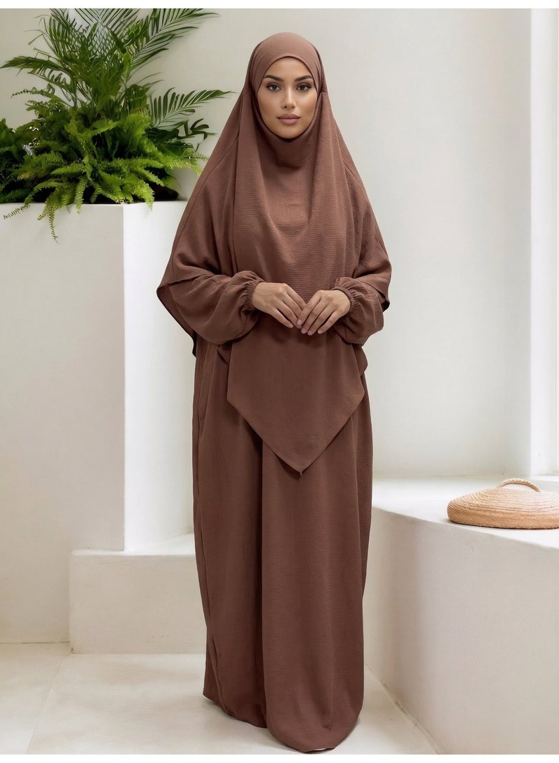 طقم صلاة نسائي عباية من قطعتين فستان طويل محتشم بأكمام طويلة بقصة واسعة للملابس الإسلامية - Image 5
