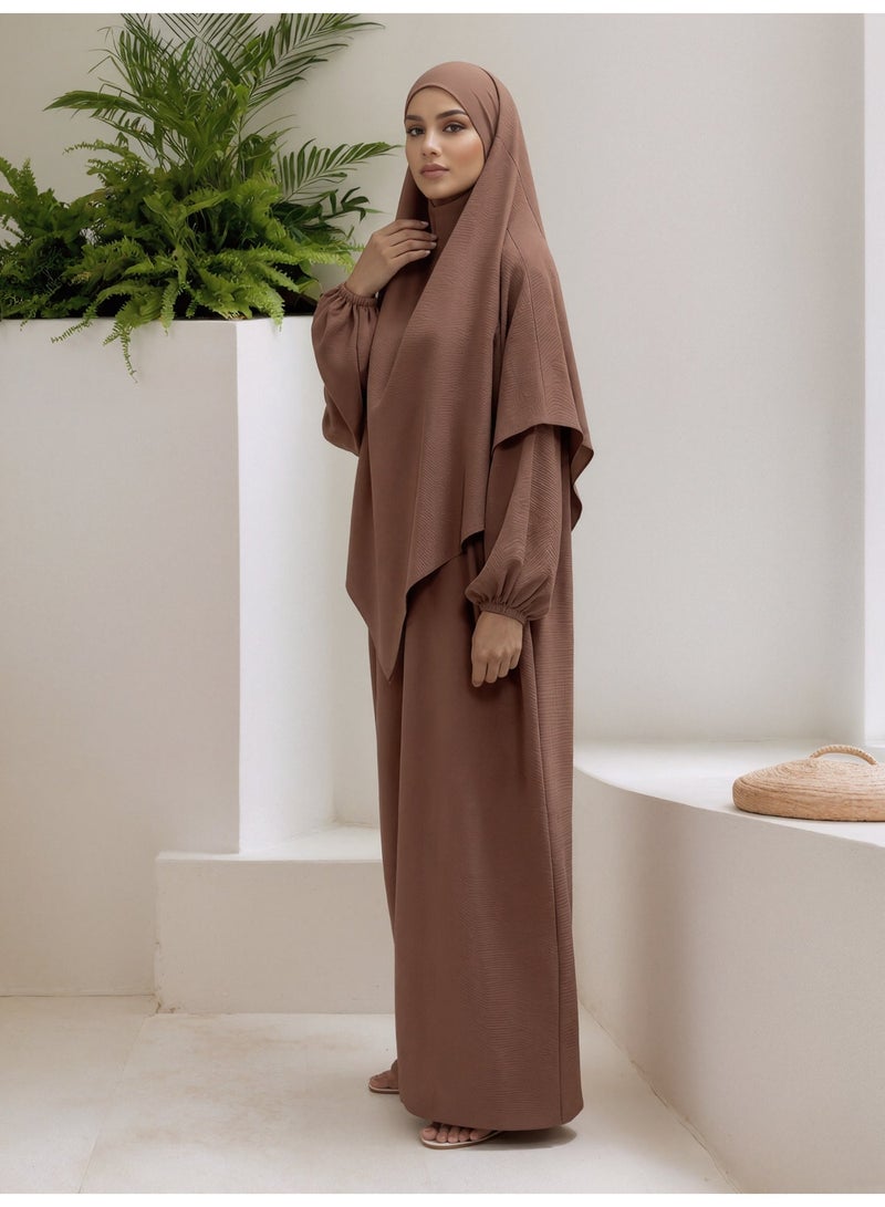 طقم صلاة نسائي عباية من قطعتين فستان طويل محتشم بأكمام طويلة بقصة واسعة للملابس الإسلامية - Image 4