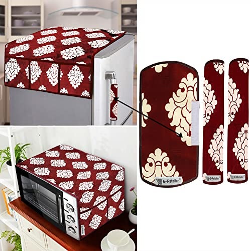 E-Retailer® Exclusive 3-Layered Polyester Combo Set of Appliances Cover (1 Pc. of Fridge Top Cover, 3 Pc Handle Cover and 1 Pc. of Microwave Oven Top Cover) (Color-Maroon, Set Contains-5 Pcs.) - Image 1