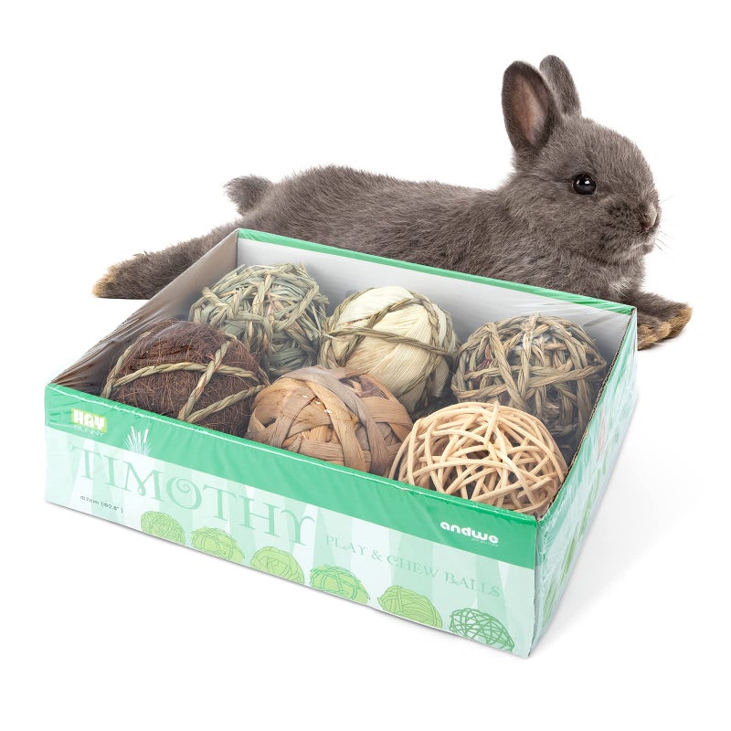 andwe Small Animals Play Balls Rolling Chew Toys & Gnawing Treats for Rabbits Guinea Pigs Chinchilla Bunny Degus - Pet Cage Entertainment Accessories - Image 1