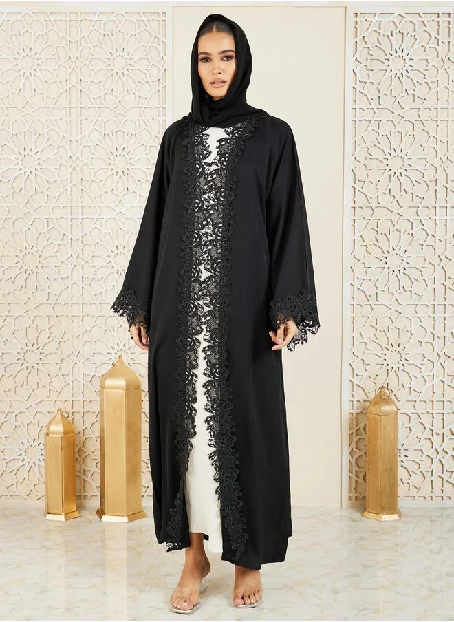 Modiste Embroidered Lace Trim Abaya by Styli