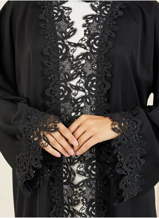 Modiste Embroidered Lace Trim Abaya by Styli
