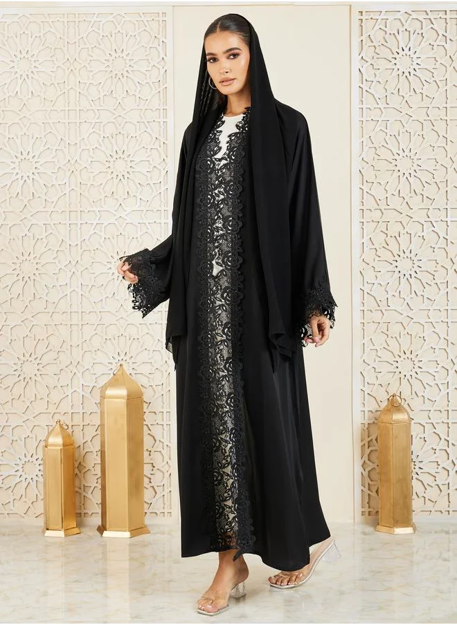 Modiste Embroidered Lace Trim Abaya by Styli
