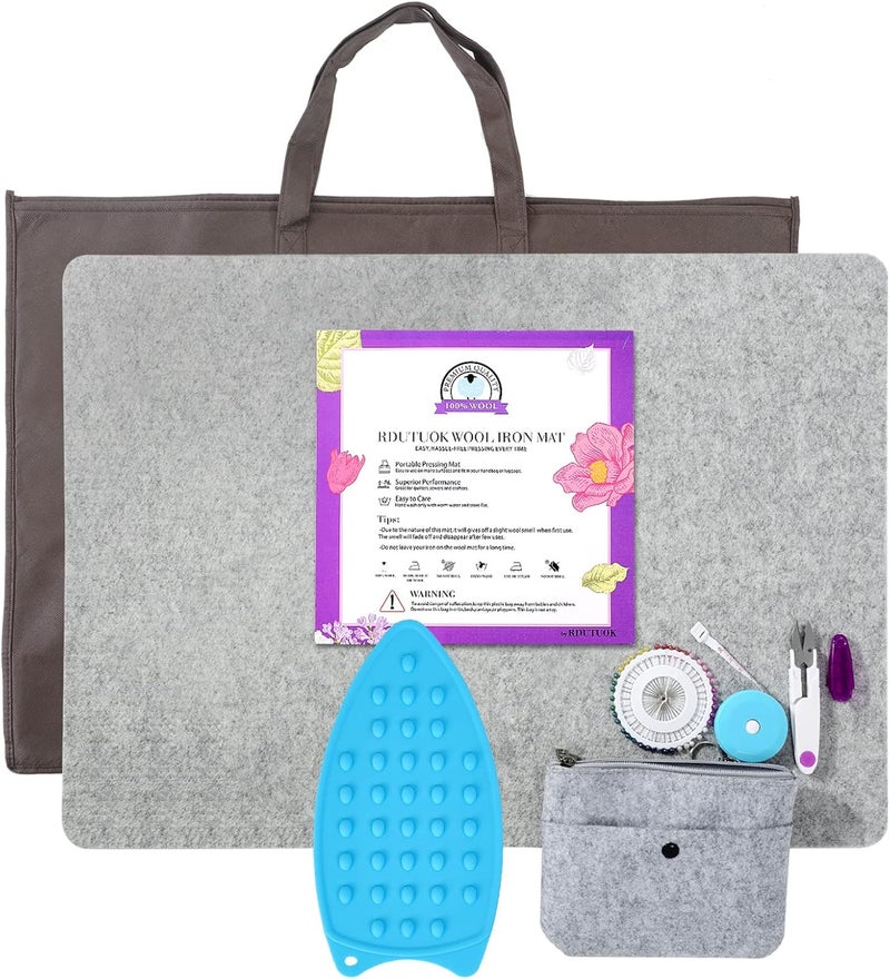 Rdutuok 24x17 Inches Wool Pressing Mat for Quilting Ironing Pad Easy Press Wooly Felted Iron Board for Retains Heat, Great for Quilting & Sewing Projects - Image 1