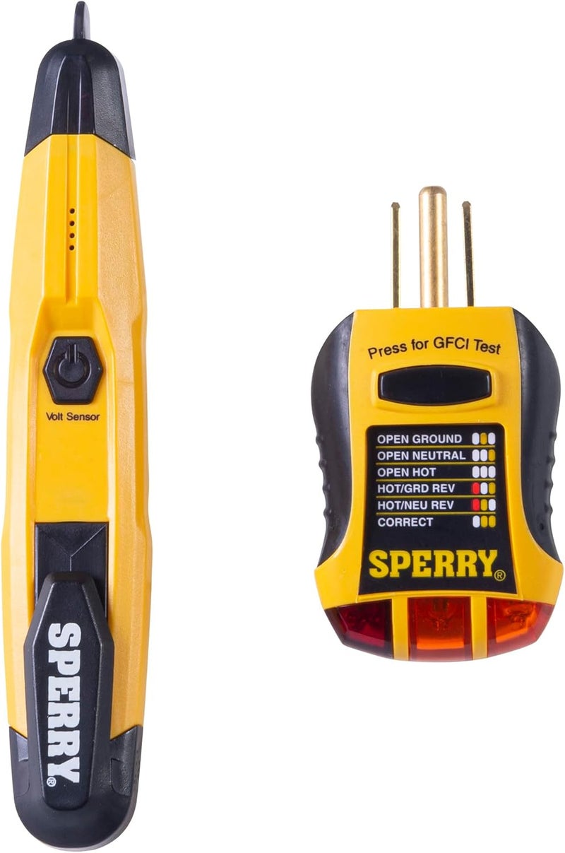 SPERRY Instruments STK001 Non-Contact Voltage Tester (VD6504) & GFCI Outlet / Receptacle Tester (GFI6302) Kit, Electrical AC Voltage Detector, Yellow & Black - Image 1