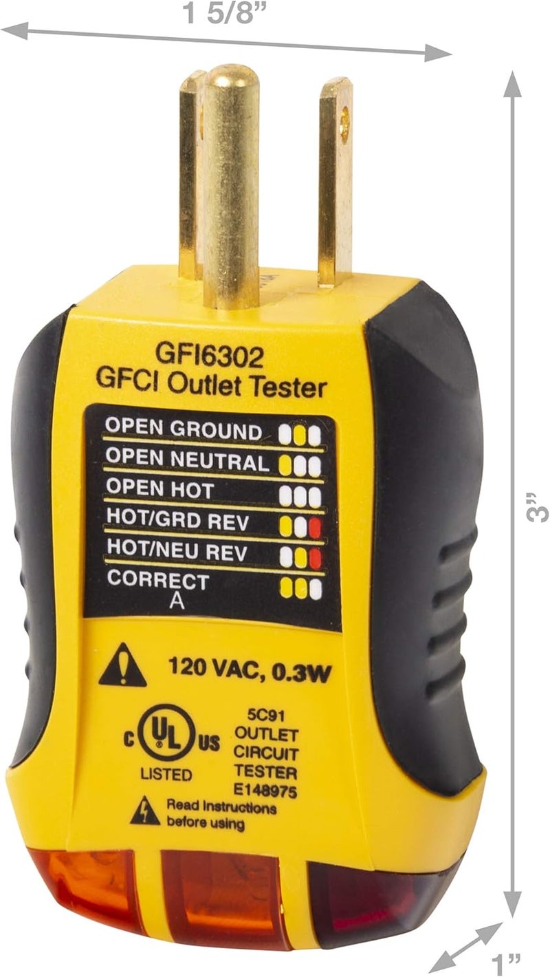 SPERRY Instruments STK001 Non-Contact Voltage Tester (VD6504) & GFCI Outlet / Receptacle Tester (GFI6302) Kit, Electrical AC Voltage Detector, Yellow & Black - Image 4