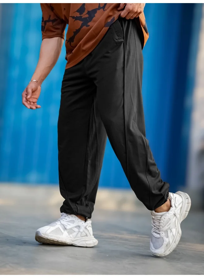 Maniac  Maniac Mens Black Core Panel Cotton Baggy Fit Pant for Men | Best Price UAE
