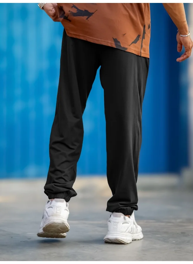 Maniac  Maniac Mens Black Core Panel Cotton Baggy Fit Pant for Men | Best Price UAE