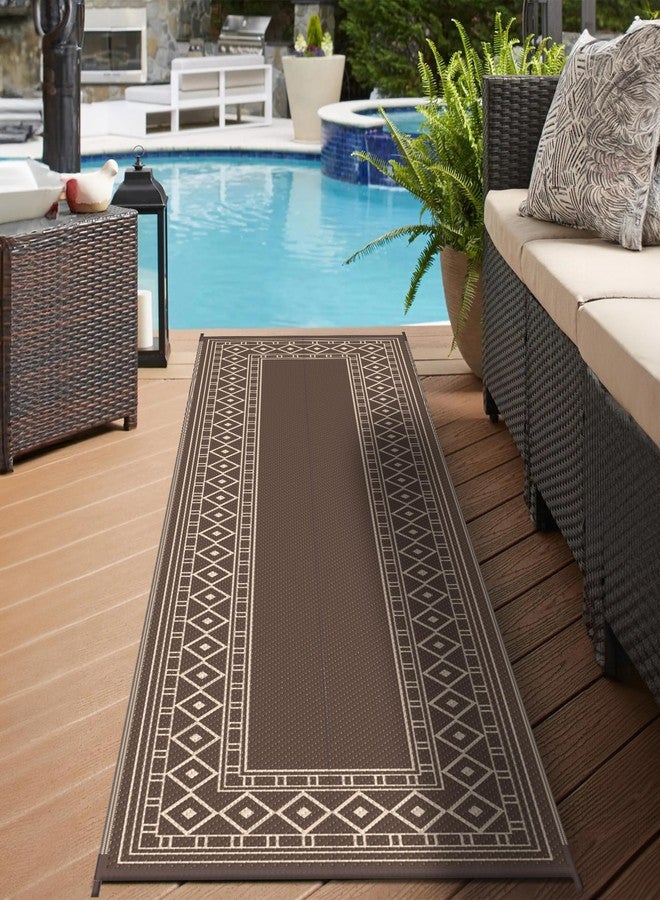 GENIMO سجادة خارجية مقاومة للماء من جينيمو لتزيين الفناء، قابلة للطي والاستخدام على الوجهين، مصنوعة من القش البلاستيكي، مقاس 2.5 × 8 قدم، مناسبة للشرفات والباحات الخارجية، وللسيارات الترفيهية، والباحات، والنزهات، والكرفانات، والشرفات، متوفرة باللونين البني والبيج. - Image 3