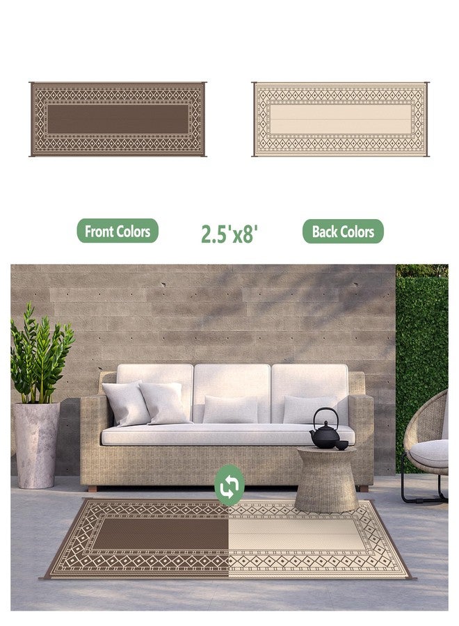 GENIMO سجادة خارجية مقاومة للماء من جينيمو لتزيين الفناء، قابلة للطي والاستخدام على الوجهين، مصنوعة من القش البلاستيكي، مقاس 2.5 × 8 قدم، مناسبة للشرفات والباحات الخارجية، وللسيارات الترفيهية، والباحات، والنزهات، والكرفانات، والشرفات، متوفرة باللونين البني والبيج. - Image 5