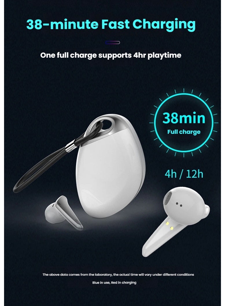 سماعات الأذن اللاسلكية البيضاء الحقيقية بلوتوث مع حالة الشحن والحزام - Image 3