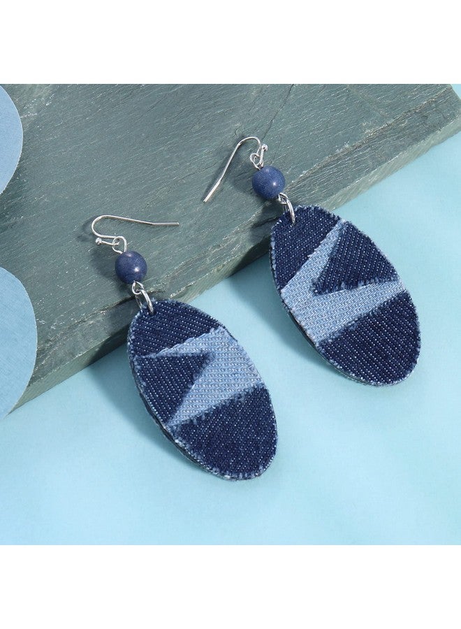 Coiris Denim Leather Earrings Pendantbohemian Teardrop Geometric Lightweight Dangle Drop Earrings（Er1201） - Image 3
