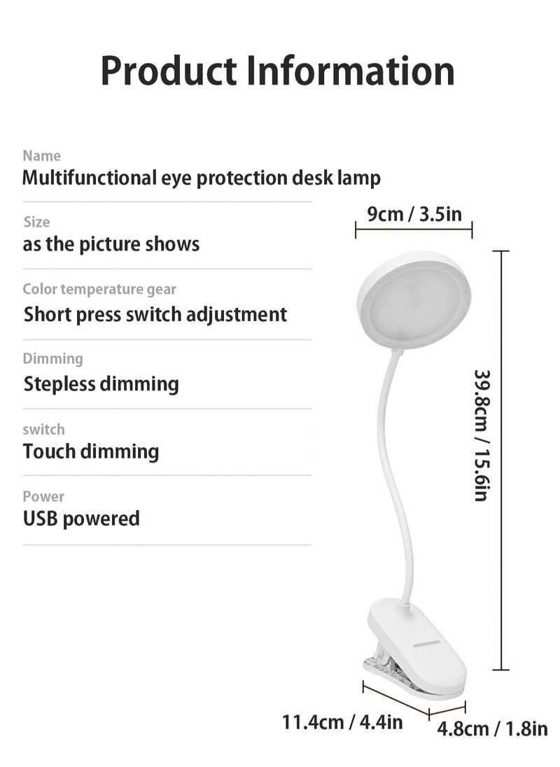 LOOPITYS - 3 Modes Touch Dimming USB Dimming Clip Table Lamp Student Dormitory Learning Study Table Light Bedside Flexo Lamps - Image 1