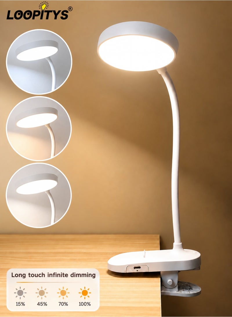 LOOPITYS 3 Modes Touch Dimming USB Dimming Clip Table Lamp Student Dormitory Learning Study Table Light Bedside Flexo Lamps - Image 1