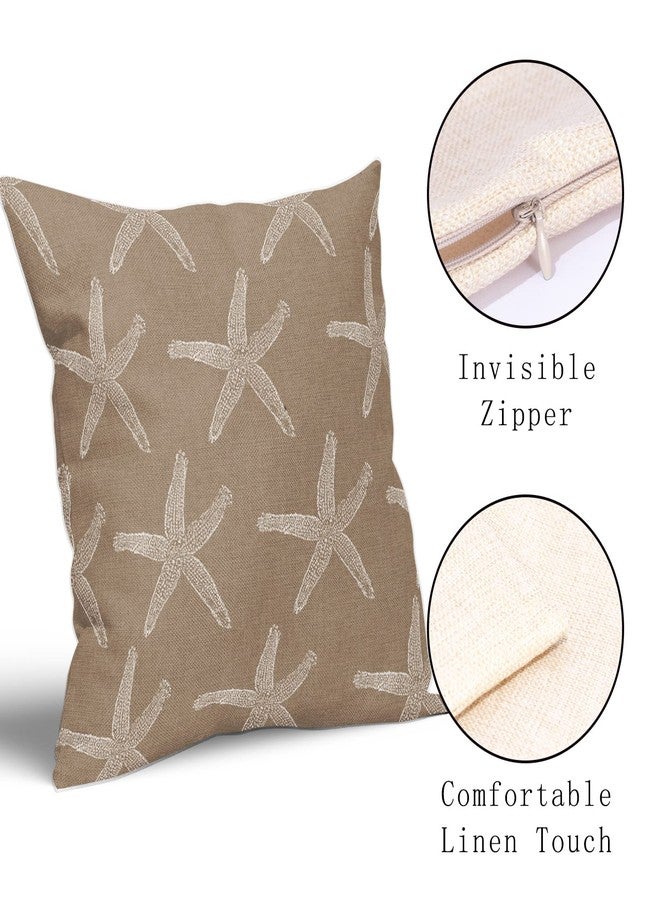 aportt Tan Brown Starfish Pillow Covers 18X18 Inch Coastal Beachy Nautical Couch Pillow Cases Vintage Farmhouse Rustic Throw Pillows Set of 2 Home Decor for Living Room Bedroom Bed Cushion Outdoor - Image 3