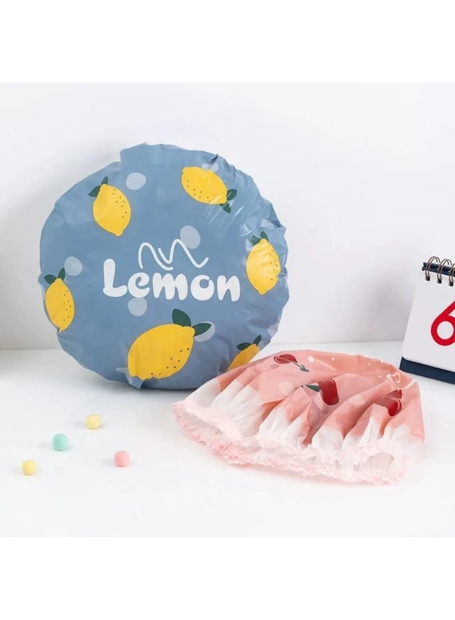 2-Piece Waterproof Shower Cap Set – Flexible Shower Cap for Hair Protection – Cute Fruit Design and Comfortable for Everyday Use - Image 1