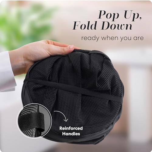 Handy Laundry Collapsible Mesh Pop Up Hamper with Wide Opening and Side Pocket - Breathable, Sturdy, Foldable, and Space-Saving Design for Clothes and Storage (Black) - Image 3
