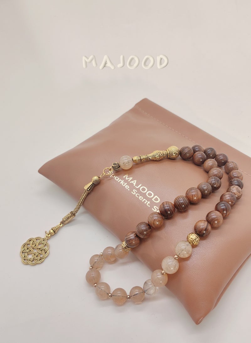 موجود التصميم الأصلي/33 بلورة طبيعية مع مسبحة صلاة من خشب الورد/تسبيح/10 ملم - Image 1