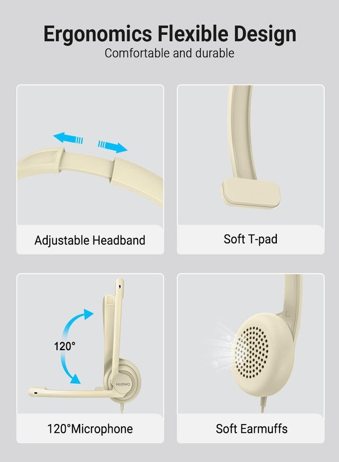 نوبو سماعة رأس NUBWO HW02 USB مزودة بميكروفون وخاصية إلغاء الضوضاء ووحدة تحكم مدمجة، سماعة رأس مريحة للغاية للكمبيوتر المحمول، سماعة رأس سلكية توضع على الأذن للمكاتب ومراكز الاتصال، مناسبة لبرامج Boom وSkype وWebinars (لون المشمش) - Image 4