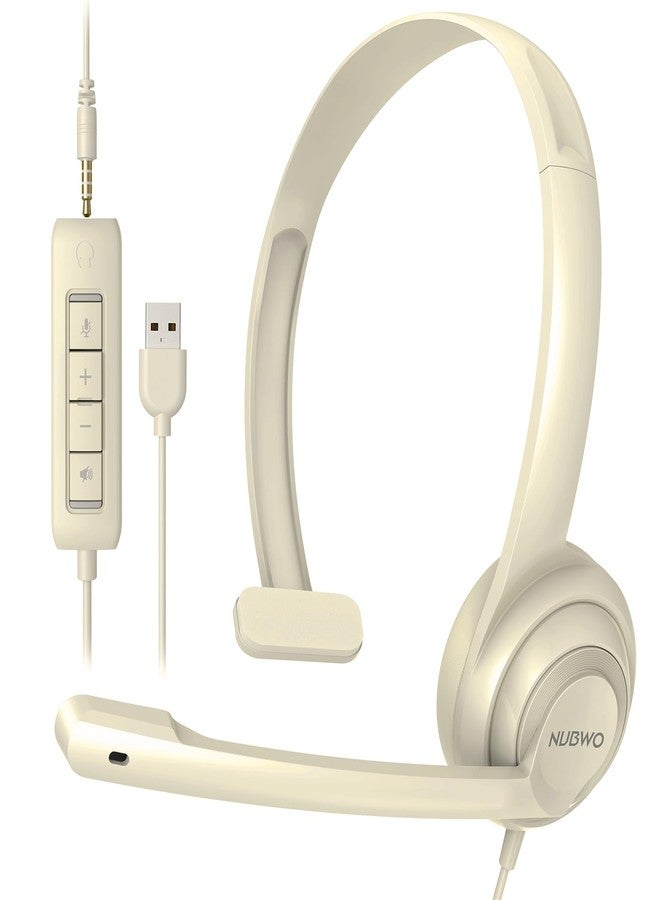 نوبو سماعة رأس NUBWO HW02 USB مزودة بميكروفون وخاصية إلغاء الضوضاء ووحدة تحكم مدمجة، سماعة رأس مريحة للغاية للكمبيوتر المحمول، سماعة رأس سلكية توضع على الأذن للمكاتب ومراكز الاتصال، مناسبة لبرامج Boom وSkype وWebinars (لون المشمش) - Image 1