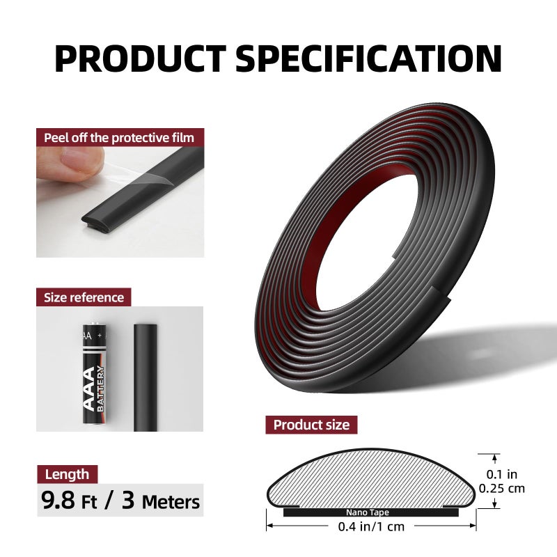 JSIWOTH 9.8 Ft Peel and Stick Wall Molding Trim, D-Shape Flexible Molding Trim Matte Black for Backsplash, Mirror, Wall, Window & Door Frames, Waterproof Self Adhesive Trim(W:0.4", T:0.1") - Image 4