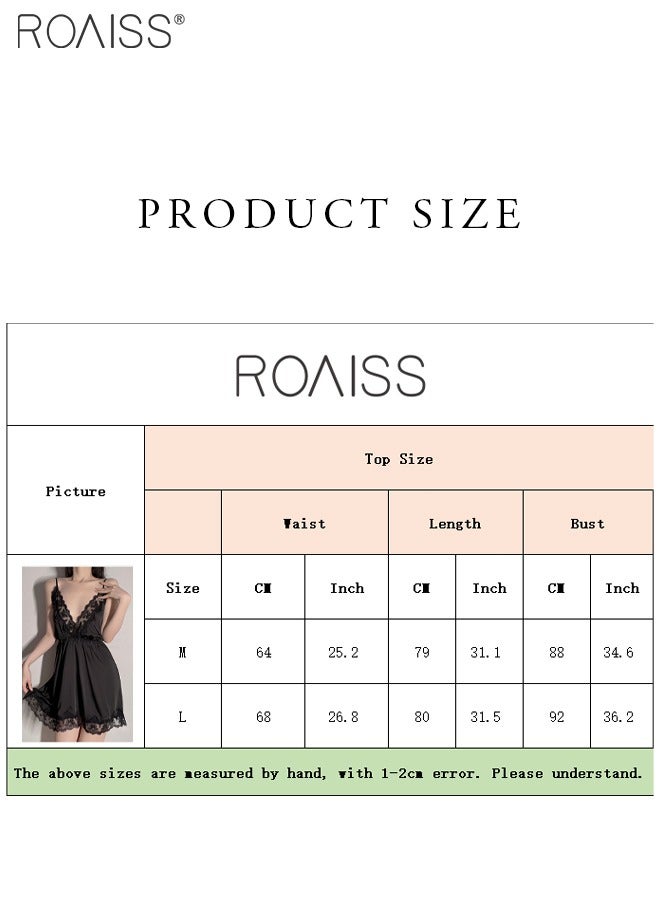 roaiss 3-Piece Lace Satin Pajama Set For Women Daily Fashion Suspender Nightgown + Same Color Pajamas Outer Robe + Same Color Thong Set Home Wear - Image 2