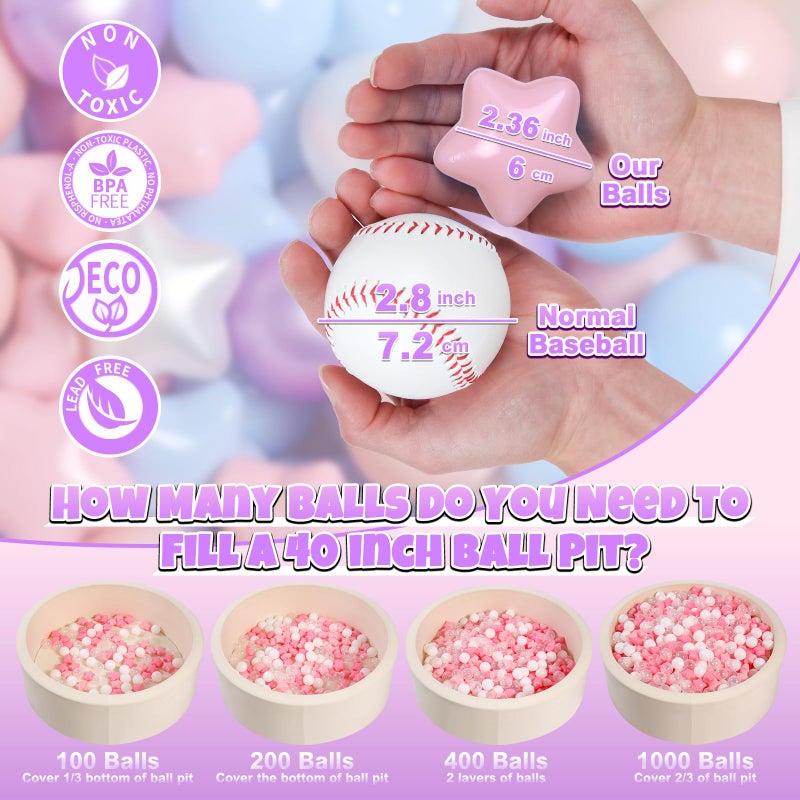 GOGOSO Ball Pit Balls for Toddlers PhthalateFree BPAFree NonToxic Crush Proof Soft Plastic Play Balls Baby Kids Shape Tent Pool Playhouse Playpen Party Decor Pink Blue Purple White100PCS - Image 3