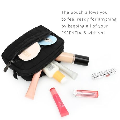 E-Tree Makeup Bag, Quilted Cosmetic Bag for Women, Puffer Make up Pouch for Purse,Travel Toiletry Organizer Case (Black) - Image 3