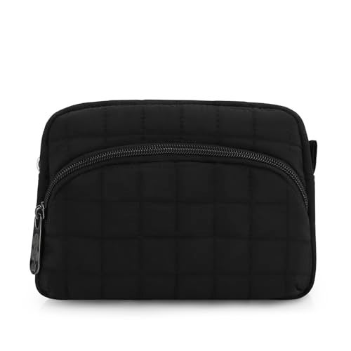 E-Tree Makeup Bag, Quilted Cosmetic Bag for Women, Puffer Make up Pouch for Purse,Travel Toiletry Organizer Case (Black) - Image 2