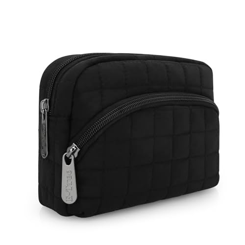 E-Tree Makeup Bag, Quilted Cosmetic Bag for Women, Puffer Make up Pouch for Purse,Travel Toiletry Organizer Case (Black) - Image 1