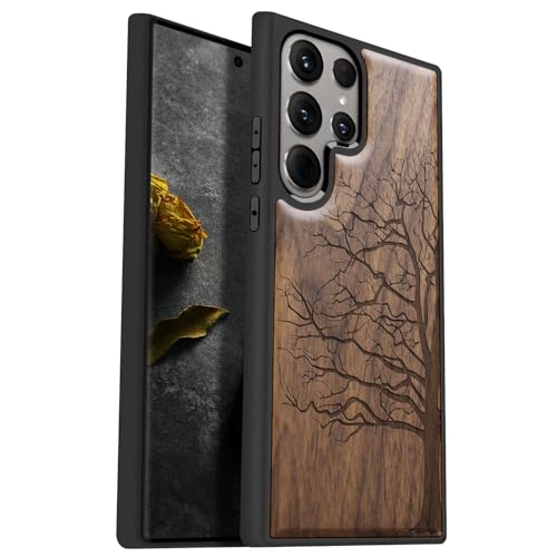 Carveit Wood Case for Galaxy S24 Ultra Case [Natural Wood & Black Soft TPU] Shockproof Protective Cover Unique Wooden Design Compatible with Samsung S24 Ultra (Eternal Tree-Walnut) - Image 1