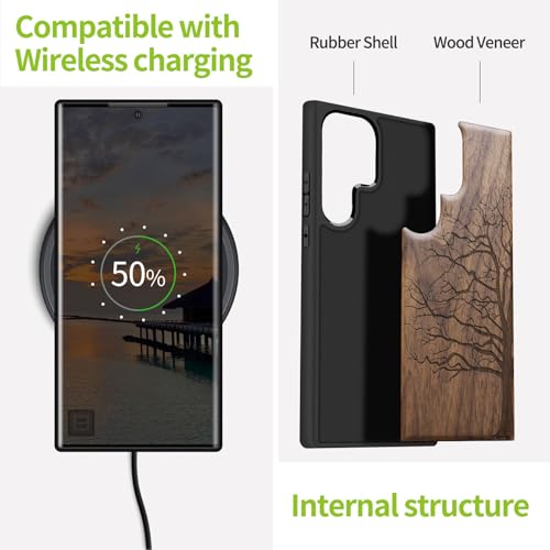 Carveit Wood Case for Galaxy S24 Ultra Case [Natural Wood & Black Soft TPU] Shockproof Protective Cover Unique Wooden Design Compatible with Samsung S24 Ultra (Eternal Tree-Walnut) - Image 4