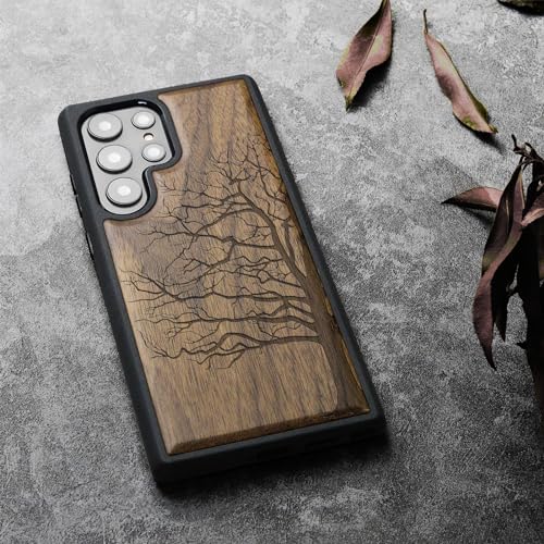 Carveit Wood Case for Galaxy S24 Ultra Case [Natural Wood & Black Soft TPU] Shockproof Protective Cover Unique Wooden Design Compatible with Samsung S24 Ultra (Eternal Tree-Walnut) - Image 3