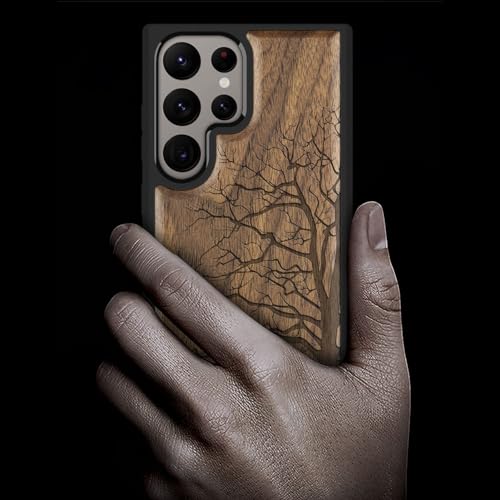 Carveit Wood Case for Galaxy S24 Ultra Case [Natural Wood & Black Soft TPU] Shockproof Protective Cover Unique Wooden Design Compatible with Samsung S24 Ultra (Eternal Tree-Walnut) - Image 2