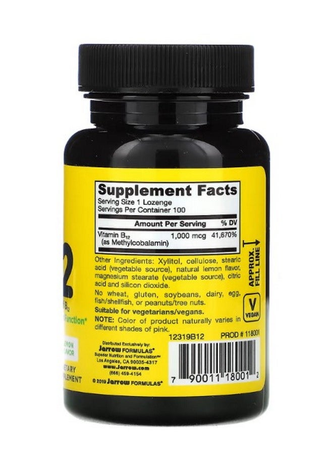 jarrow formulas - Methyl B12 Lemon 1000 mcg 100 Chewable Lozenges - Image 1