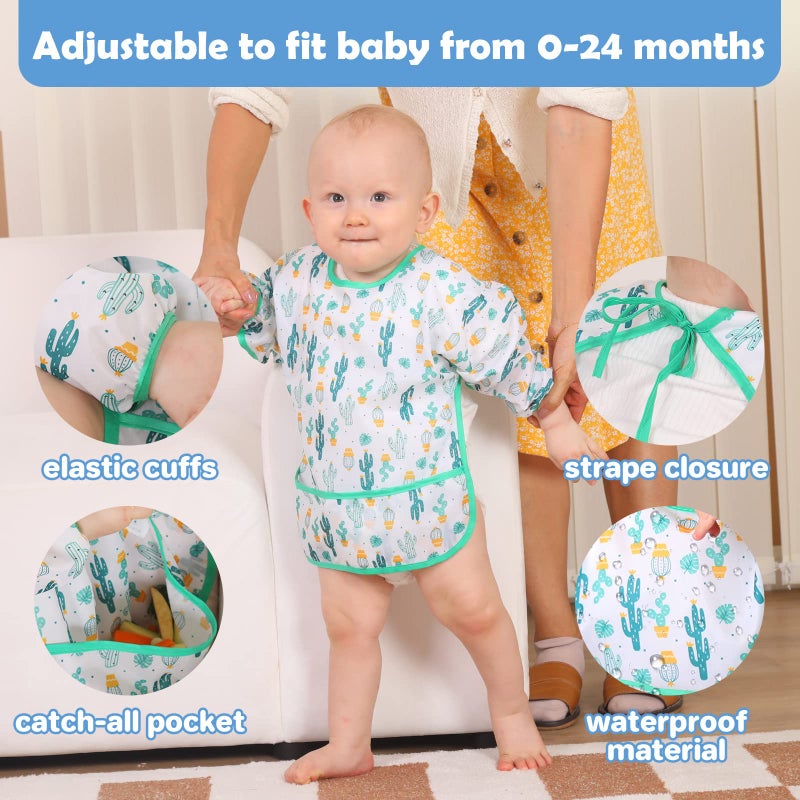 Lictin Long Sleeve Bibs 5 Pack - Baby Bibs for Girl or Boy, 0-24 Months Neutral Baby Smock for Eating, Waterproof Toddler Bibs, Reusable Infant Baby Bibs for Feeding Teething or Weaning - Image 4