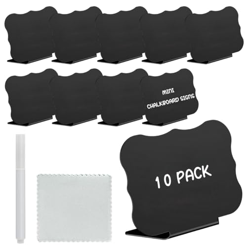 Climberty® 10 Pcs Mini Chalkboard Signs 10x7.6cm Wavy Edge Erasable Message Boards with 2 Markers for Table Décor Food Labels Buffet Display Party Name Tags - Image 1