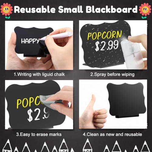 Climberty® 10 Pcs Mini Chalkboard Signs 10x7.6cm Wavy Edge Erasable Message Boards with 2 Markers for Table Décor Food Labels Buffet Display Party Name Tags - Image 4