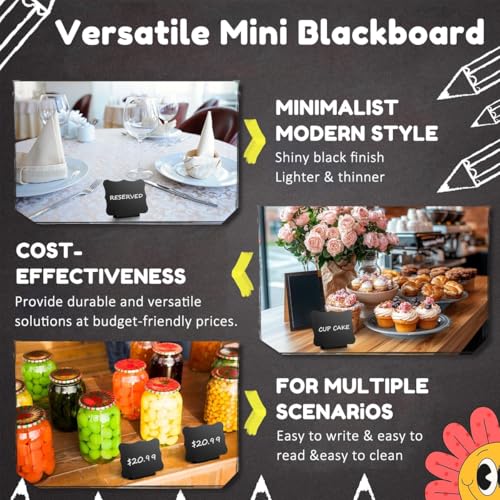 Climberty® 10 Pcs Mini Chalkboard Signs 10x7.6cm Wavy Edge Erasable Message Boards with 2 Markers for Table Décor Food Labels Buffet Display Party Name Tags - Image 5