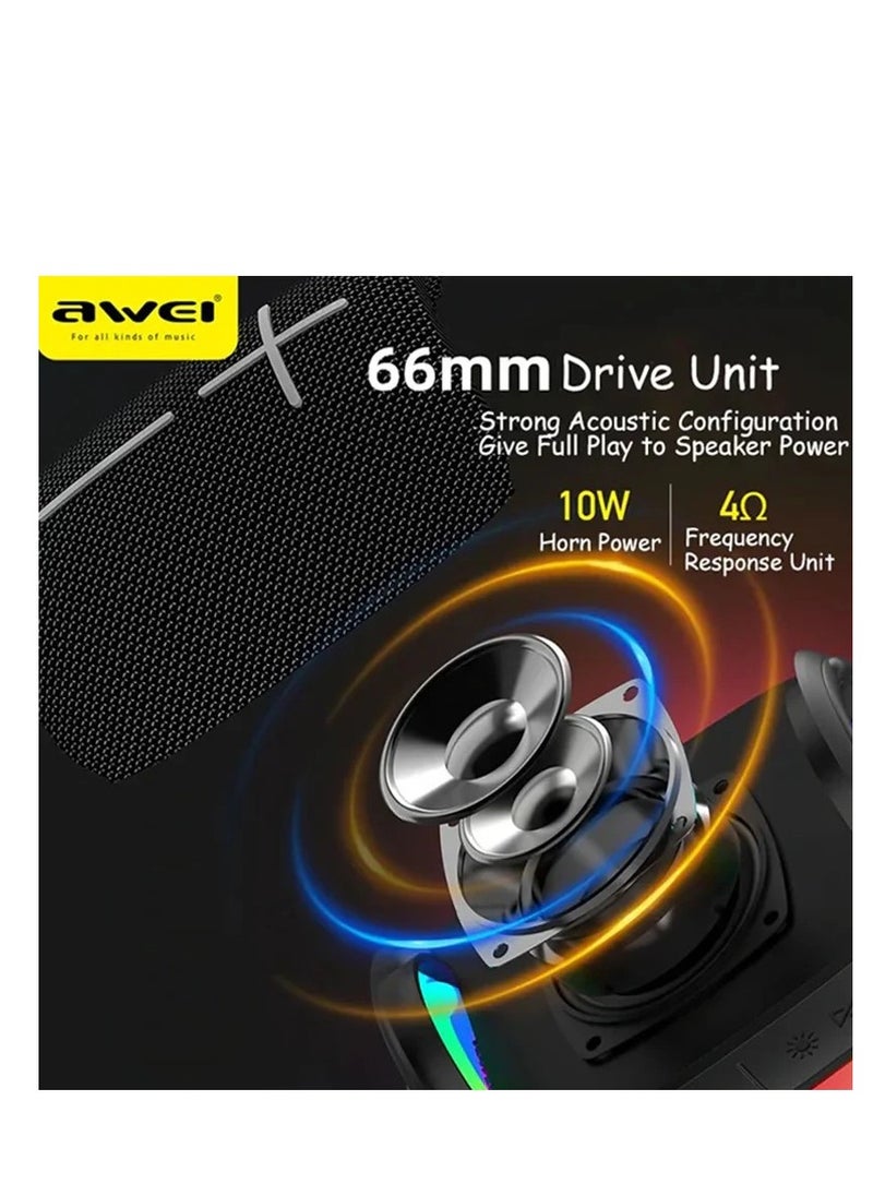AWEI Y525 Portable Bluetooth 5.3 Talker Portable TWS Hifi Speaker Wireless USB Outdoor Speaker Mini Music RGB Light Running - Grey