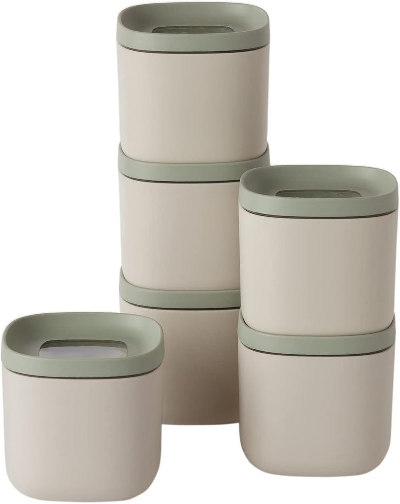 Berghoff Balance 6 Piece Small Food Containers 2.7" x2.7" x 2.6", 0.17qt., Square, Recycled Material, Stackable, Large Opening, Airtight Seal, Keep Foods Fresh - Image 1